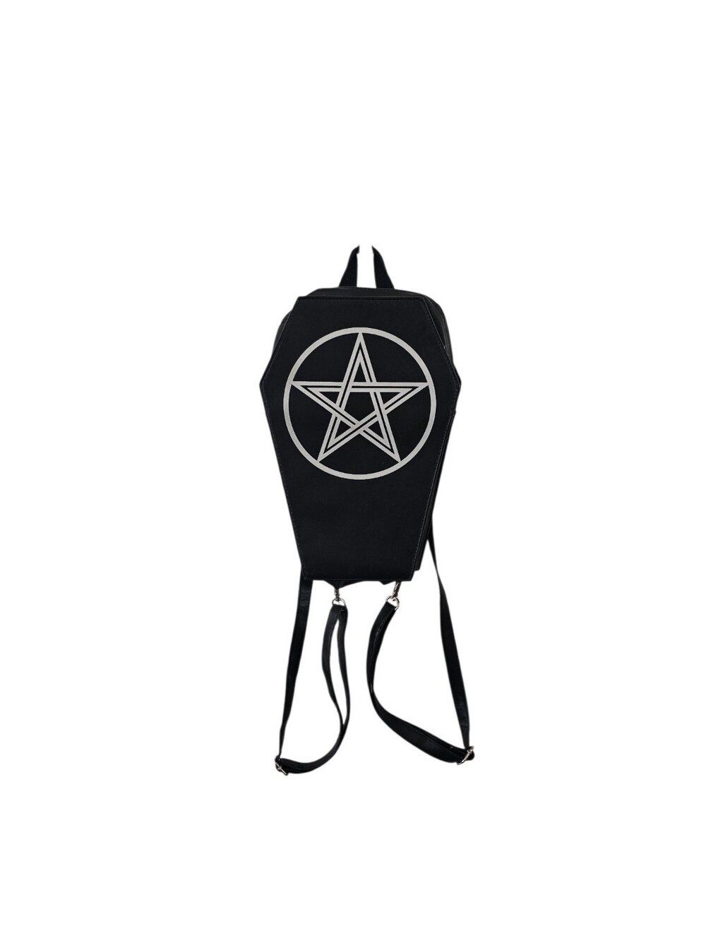 Gothic Coffin Backpack Silver Pentacle Witch Goth Occult Punk Alt Daypack